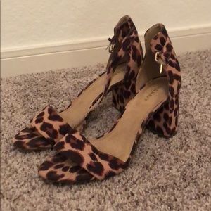 Leopard-Print Canvas Block-Heel Sandals